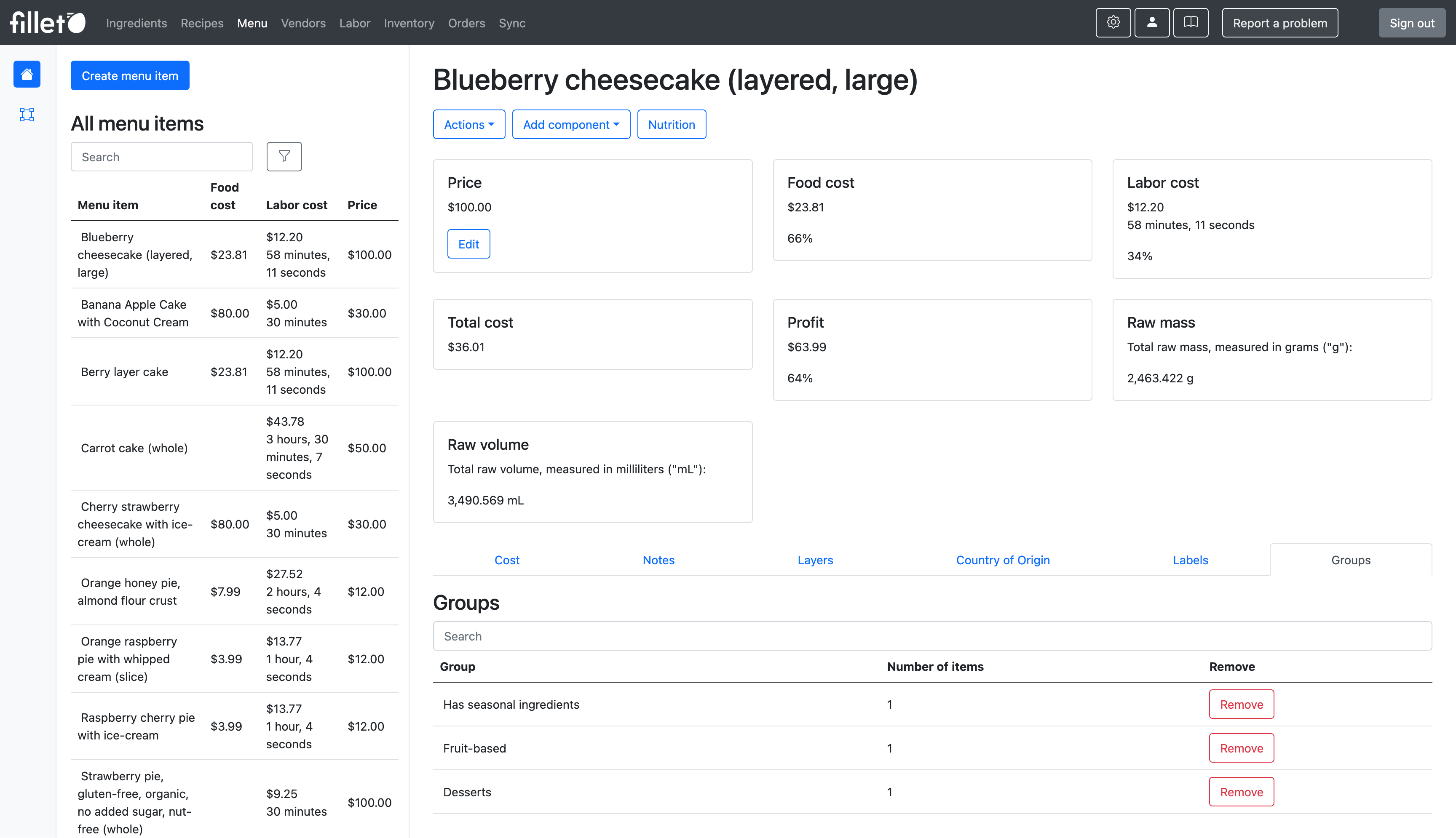 A stylized screenshot of the Fillet menu pricing and engineering feature.